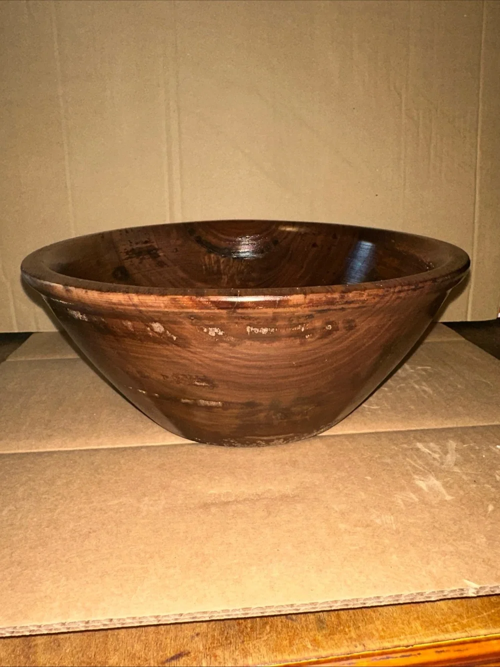 Hand-Finished Brown Wooden Serving Bowl - Classic Dining Accent signed